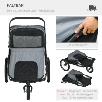 PawHut Wózek dla Psów z Okienkami Sieciowymi, Składany Wózek dla Kota z Smyczą Bezpieczeństwa, Duże Gumowe Koła dla Psów Średnich i Dużych do 30 kg, Oxford, Szary(m-7)