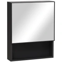 kleankin Bathroom Medicine Cabinet, Wall-Mounted Mirror Cabinet with Single Door, Storage Shelves and Stainless Steel Frame for Laundry Room, Black(m-1)