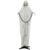 Outsunny 183cm Dekoracja na Halloween Sensenmann z LED, Funkcją Dźwiękową, Dekoracja Drzwi z Regulowanymi Ramionami, Głową, Figura Ogrodowa w Naturalnej Wielkości na Imprezę(m-11)