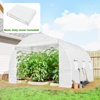 Outsunny Cubierta para Invernadero 3x3 m con Puerta Enrollable y 6 Ventanas, 300x300x200 cm, Blanco(m-2)