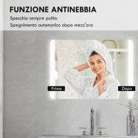 HOMCOM Specchio Bagno con Luce LED a 3 Temperature, Interruttore Touch e Antiappannamento, 70x50cm(m-6)