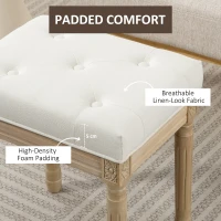 HOMCOM Podnóżek z lnianym siedziskiem, ławka tapicerowana, podnóżek z tapicerowanym siedziskiem, drewniane nogi, podnóżek do salonu, sypialni, 42 x 32 x 46,5 cm, Beżowy(m-4)