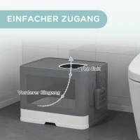 PawHut Kuweta dla Kota z Pokrywą Kuweta dla Kota z Łopatką, Kuweta dla Kotów do 4 kg, do Użytku Wewnętrznego, Plastik Szary 48,5 x 38 x 36,5 cm(m-5)