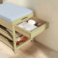 HOMCOM Ławka na buty z 2 poziomami, Ławka z szufladą, Półka na buty, Ławka garderobiana na 4 pary butów, do przedpokoju, holu, bambus, naturalne drewno, 55 x 35 x 46 cm(m-9)