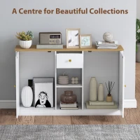 Komoda HOMCOM Szafka do przechowywania z szufladą, 2 drzwiami, 2 otwartymi półkami, kredens kuchenny, do salonu, 120 x 35 x 75,2 cm, biała(m-4)