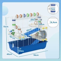 Klatka dla chomika 4 poziomy, tunel, domek, koło, 78x45x73 cm(m-3)