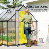 Outsunny Serre de jardin en aluminium polycarbonate, serre avec fenêtre réglable porte battante résistant intempéries transparent(m-7)
