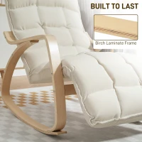 HOMCOM Modern Rock Chair, Birch Wood Fabric Armchair, Tufted Accent Chair with Curved Leg and Arm for Living Room, Bedroom, Balcony, Office, Cream White(m-7)