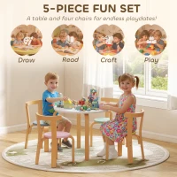 AIYAPLAY Dziecięcy zestaw stołu z 4 krzesłami, 5-częściowy zestaw stołu i krzeseł dla dzieci, zestaw siedzeń dla dzieci w pokoju dziecięcym, dla dzieci w wieku 3-8 lat, Kolorowy(m-4)