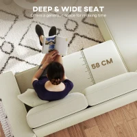 HOMCOM Sofa Narożna 3-osobowa w Kształcie L z Odwracalną Chaise Longue, 2 Poduszki, Tapicerka Sprężynowa, Narożnik z Sztruksu do Salonu Sypialni 241x153x83 cm Kremowy(m-6)