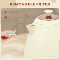 Czajnik HOMCOM ze stali, 1,7 l, bez BPA, elektryczny, 2200 W z obrotową podstawą, filtr na kamień, wskaźnik poziomu wody, automatyczne wyłączanie i ochrona przed suchym gotowaniem, Beżowy(m-7)