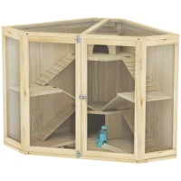 PawHut Wooden Hamster Cage, 4 Tier Mouse Cage with Feeder, Seesaw, Ramp, Huts, for Dwarf, Syrian Hamster, Gerbils, 115 x 69.5 x 79cm(m-10)