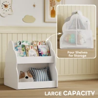 AIYAPLAY Regał dla dzieci, regał na książki z kołami, 4 półki, 2-poziomowy regał na zabawki do pokoju dziecięcego, pokoju zabaw, salonu, 54 x 50 x 56 cm, biały(m-4)