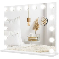 HOMCOM Hollywood Lustro z oświetleniem, Kosmetyczne Lustro LED z 15 lampami, Ściemnialne z 10x Lusterkiem Powiększającym, Port USB, Sterowanie Dotykowe(m-1)