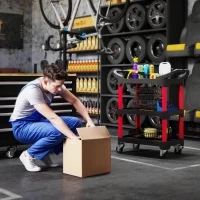 Wózek warsztatowy HOMCOM z 3 półkami, z uchwytem, na narzędzia, dla garażu, magazynu, max. 68 kg, czarny(m-7)