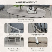 Outsunny 4 Pieces Patio Wicker Furniture Set with Cushions, Outdoor PE Rattan & Rope Woven Conversation Sofa Set with Rocking Function Seat, Glass Top Coffee Table, Grey(m-6)