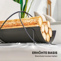 Outsunny Regał na drewno kominkowe wewnętrzne 51 x 38 x 33cm, geometryczny regał na drewno z uchwytem, podniesiony stojak na drewno kominkowe, czarny(m-6)