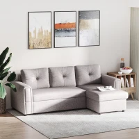 HOMCOM Sofa trzyosobowa z funkcją spania, sofa z chaiselongue, tapicerowana sofa, szara(m-2)