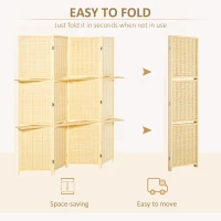 HOMCOM Parawan, przegroda z bambusa, 2 półki, składana, podkładki na nóżki, naturalny(m-5)