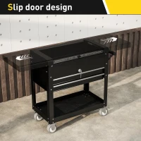 HOMCOM Wózek warsztatowy z 2 szufladami, pusty, zamykany wózek narzędziowy z przesuwanym pokrywą, półką i matami EVA, szafka narzędziowa na kółkach, uchwyt, czarny(m-5)