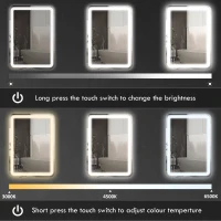 HOMCOM Lustro do Łazienki z Oświetleniem LED, Sterowanie Dotykowe, Anti-Beschlag, Regulowane, 3 Kolory Światła, 60 x 80, Srebrne(m-5)