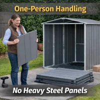 Outsunny 6x4.5ft Garden Storage Shed, Lockable Shed for Small Terraced Gardens with Double Doors, Window, Vent and Plastic Roof, Low Maintenance, Grey(m-5)