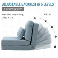 HOMCOM Fotel podłogowy 2 w 1 z regulowanym oparciem, sofa z ozdobną poduszką, poduszka do siedzenia dla salonu, sypialni, len, błękit nieba(m-4)