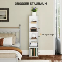 HOMCOM 5 Tier Bookshelf, Freestanding Bookcase with Adjustable Shelves, Display Storage Unit for Living Room, Bedroom, Study, 30W x 24D x 133.5H cm, White(m-4)