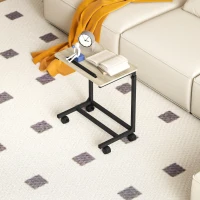 HOMCOM C-Shaped Sofa Side Table, Height Adjustable Overbed Table with Tilting Desktop, Mobile Laptop Desk for Living Room Bedroom, Oak and Black(m-8)