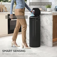 HOMCOM Kosz na śmieci z czujnikiem 50L ze stali nierdzewnej Automatyczny cichy kosz z pokrywą Soft-Close, czujnik ruchu, kosz odporny na odciski palców dla biura, sypialni, kuchni, kolor srebrny(m-4)