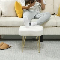 HOMCOM Velvet 4-Leaf Clover Footstool, Vanity Small Ottoman with Hairpin Steel Legs and Thick Cushion, Modern Accent Foot Stool for Living Room, Bedroom, Entryway, Cream(m-8)
