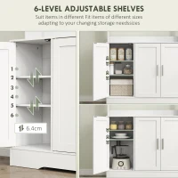 HOMCOM Kitchen Cupboard, Scandinavian Freestanding Kitchen Storage Cabinet with Adjustable Shelves, Tempered Glass Doors and Open Countertop for Dining Room, White(m-5)
