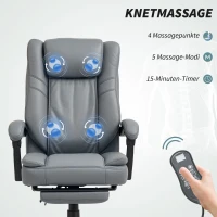 HOMCOM Fotel Biurowy z Funkcją Masażu, Ergonomiczny Fotel z Funkcją Leżenia, Regulowany, Obrotowy, z Podnóżkiem, Szary(m-4)