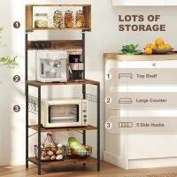 HOMCOM Regał Kuchenny, Wolnostojący Regał z 5 Hakami S, 5 Półkami, Gniazdkami, USB, Bar Kawiarniany z X-Brace, Stalowy, Rustykalny Brąz, 60 x 42 x 153 cm(m-6)