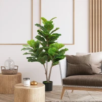 HOMCOM Decorative Artificial Plant, 110cm Faux Fiddle-Leaf Fig with Plastic Pot and Flocking, Indoor Fake Plant for Home or Office Decor, Green(m-2)