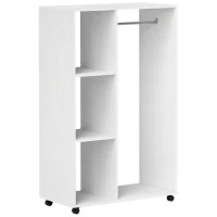 HOMCOM kledingkast, open gangkast, met kledingstangen en wielen, voor slaapkamers, E1 spaanplaat, aluminium, 80 x 40 x 128 cm, naturel(m-1)