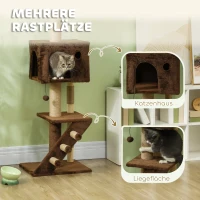 PawHut Floor to Ceiling Cat Tree, Cat Tower Adjustable Height 225-265cm, with Cat Condo, Scratching Posts, Perches, 3-Steps, Hanging Ball, Anti-tip Kit, Cat Tree Tower for Large Cat Adult, Brown(m-7)