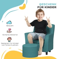 Fotel dziecięcy z podnóżkiem, sofa dla dzieci, niebieski(m-7)