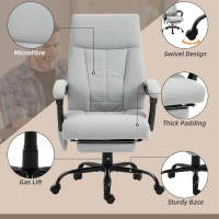 Vinsetto Fotel Biurowy z Funkcją Masażu, Ergonomiczne Krzesło Biurkowe z Funkcją Leżenia, Ogrzewanie Lędźwiowe, Regulowana Wysokość Komputerowego Krzesła z Podnóżkiem, Obrotowe, Szary(m-7)