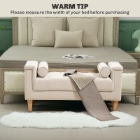 HOMCOM End of Bed Bench, Chenille Upholstered Bench with 2 Cylinder Pillows and Solid Wood Frame, Button Tufted Bedroom Bench for Hallway, Living Room, Beige(m-7)