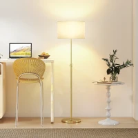 HOMCOM Lampa podłogowa do salonu, regulowana, z abażurem z lnu, tryby sceniczne, E27, regulowana wysokość, z timerem, 3 temperatury barwowe, przełącznik nożny, pilot, lampa stojąca do sypialni, biura(m-9)
