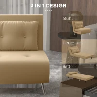 HOMCOM Fotel rozkładany do spania, Fotel z funkcją łóżka, Pojedyncza sofa z poduszką, Gościnne łóżko, Sofa tapicerowana z wyglądem aksamitu, Do salonu, Sypialni, Brązowy, 77 x 88 x 83 cm(m-4)