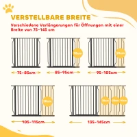 PawHut Bramka Ochronna dla Psów, Bramka Zabezpieczająca na Schody, 75-145 cm Bramka dla Psów, Bramka dla Dziecka, Bramka Brama, Zabezpieczenie, Dwukierunkowe Otwieranie, Stal, Czarny(m-4)