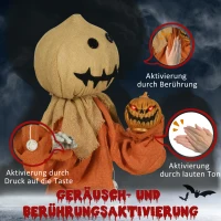 HOMCOM Dekoracja na Halloween 77cm Strach na Wróble z Czerwonymi Świecącymi Oczami, Funkcja Dźwięku, Dekoracja na Halloween z Czujnikiem Ruchu i Dźwięku, Śmiechem, Ruchomymi Ramionami i Rękami(m-6)