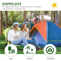 Outsunny campingstoel 2-zits opvouwbare draagbare tuinstoel regisseursstoel klapstoel met bekerhouder voor outdoor picknick wandelen max. belasting 160 kg groen 141 x 67 x 80 cm(m-4)