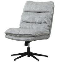 HOMCOM Armless Office Chair No Wheels, Chenille Fabric Criss Cross Legged Desk Chair with Wide Seat, Double-Tier Padding, Tilt Function, Height Adjustable Swivel Computer Seat for Home, Grey(m-1)
