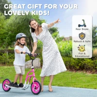 AIYAPLAY Hulajnoga dla dzieci z regulowanym kierownicą, dużymi kołami i hamulcem ręcznym, 12-calowe koła, dla chłopców i dziewczynek w wieku 5-12 lat, różowa(m-7)