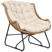 Outsunny Fotel rattanowy, fotel ogrodowy z grubą poduszką, fotel rattanowy do 120 kg, taras, stal, Khaki, 75 x 101 x 90 cm(m-11)