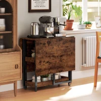 HOMCOM Industrial Folding Dining Table, Drop Leaf Table with Open Compartments for Small Spaces, Kitchen, Dining Room, Rustic Brown(m-7)