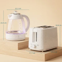 HOMCOM Kettle and Toaster Set, 1.7L 3000W Rapid Kettle with Limescale Filter, 2 Slice Toaster with 7 Browning Controls, Cream(m-3)